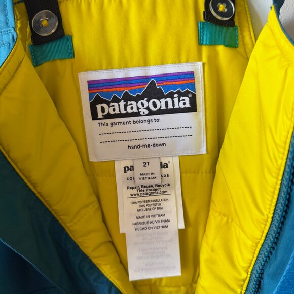 Patagonia Toddler 2T Snow pile Snow Bibs Teal/Yellow - Picture 6 of 7